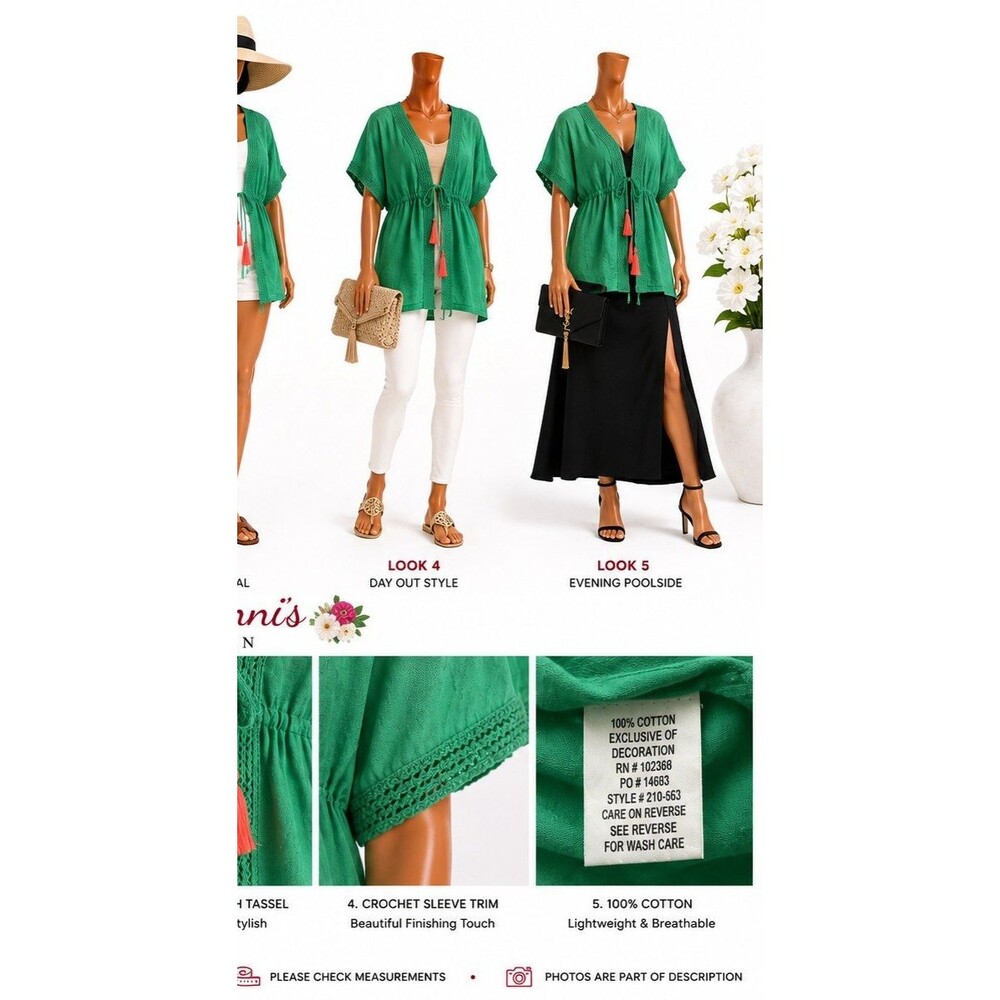 Spiaggia Dolce Women's Size Large Long Green Cover Up with Laced Up Front V-Neck